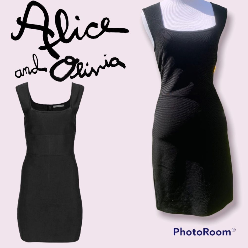 Alice + Olivia Black Luxury Scoop Square Neck Bandage Mini Dress LBD Medium